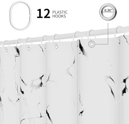 Premium White Marble Pattern Shower Curtain - Durable Water-Resistant Fabric Bath Curtain, 72x72 Inches with Rust-Proof Hooks, Stylish Decor for Nordic/Ins-Style Bathrooms
