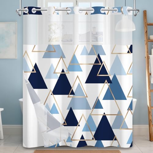 No Hook Geometric Shower Curtain with Snap in Liner, 71 x 74 Inch