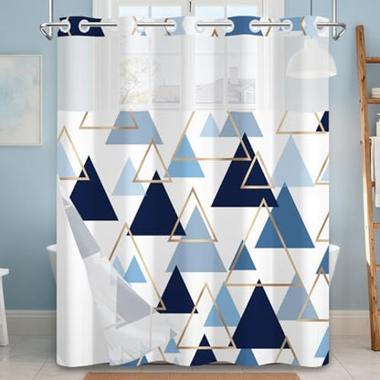 No Hook Geometric Shower Curtain with Snap in Liner, 71 x 74 Inch