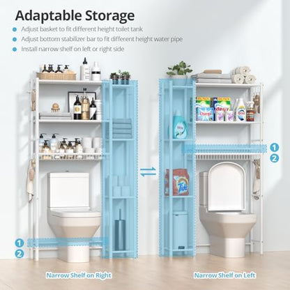 Hodonas Over The Toilet Storage Organizer - 7 Tiers Space Saving Bathroom Shelves, Adjustable Above Toilet Shelf Rack, Metal Organizer Shelf Over Toilet for Bathroom Storage and Organization, White