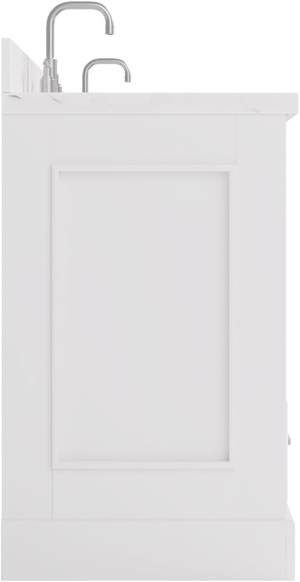 ARIEL Stafford 84-inch Bathroom Vanity with Sink,Solid Wood, 1.5in Carrara White Quartz Countertop & Backsplash, Double Oval Porcelain Sink, 4 Soft Closing Doors, 5 Dovetail Drawers, White