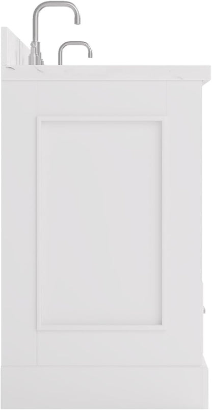 ARIEL Stafford 84-inch Bathroom Vanity with Sink,Solid Wood, 1.5in Carrara White Quartz Countertop & Backsplash, Double Oval Porcelain Sink, 4 Soft Closing Doors, 5 Dovetail Drawers, White