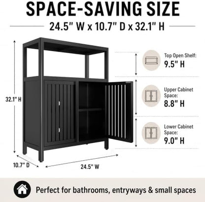 Bamboo Storage Cabinet, Black Freestanding Bathroom Cabinet