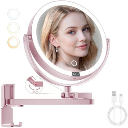 8" Wall Mounted lighted Makeup Mirror,Double Sided 1x/10x Magnifying Mirror