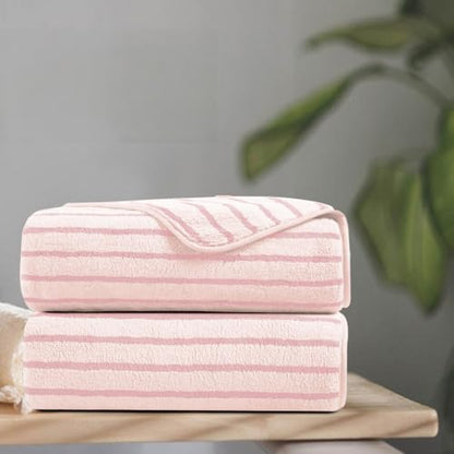 2 Piece Pink Cabana Stripe Hand Towels for Bathroom 16"x31" Ultra Soft Breathable Hand Face Towels Highly Absorbent 600GSM Towels Quick Dry Beach Chair Towel for Spa Gym Hotel Travel Camp