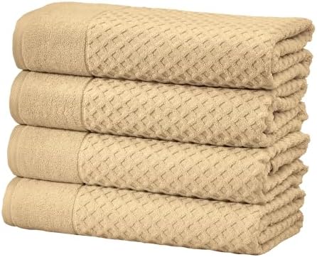 Great Bay Home Bath Towels - 100% Cotton 4 Pack 54x27 Bath Towel Set - Absorbent, Durable, Quick-Dry Towels for Bathroom (Oatmeal)