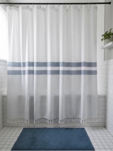 Serafina Home Nautical Striped Blue, Gray & White Cotton Shower Curtain