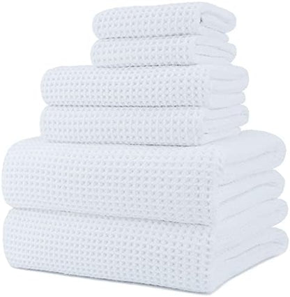 POLYTE 430 GSM Poly Blend Microfiber Quick Dry Waffle Bath Towel Set of 6