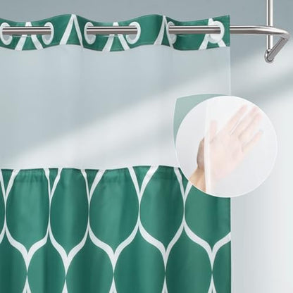 Yiatn Teal Blue No Hook Shower Curtain with Snap-in Liner, 71 x 74 Inch