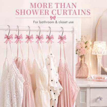 Decorative Shower Curtain Hooks Bow Tie Rust Resistant Hooks Glide Shower Ring Hangs Holder Bling for Bathroom, Pack of 12