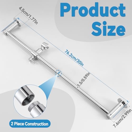 Shower Slide Bar Adjustable Handheld Shower Head Holder Wall Mount - 30inch All-Metal Shower Head Slide Bar Compatible with Bathroom Drill Free Glue Installation - Polished Chrome