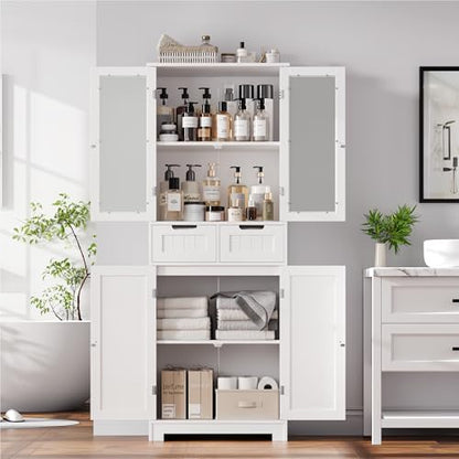 HORSTORS 67" H Bathroom Storage Cabinet, White Linen Cabinet with Drawers