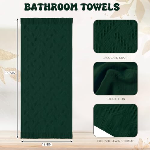 HunnmingRe 4 Pack Boho Hand Towel for Kitchen, Forest Green