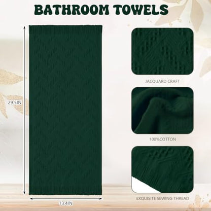 HunnmingRe 4 Pack Boho Hand Towel for Kitchen, Forest Green