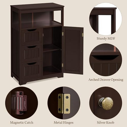 Yaheetech Freestanding Bathroom Storage Cabinet with 3 Drawers, Espresso