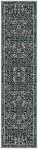 Vintage 3x12 Wide Hallway Runner Rug, Blue Plant & Bird Pattern Floral Design Carpet for Kitchen, Washable Extra Long Runner Rugs for Entrance Floor, Low Pile & Stain Resistant