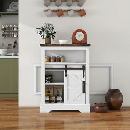 Panana Farmhouse Bathroom Floor Cabinet, Sliding Barn 3 Drawers & 1 Door Freestanding Small Storage Cabinet for Bathroom, Kitchen (White)