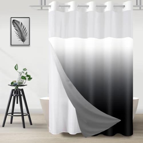 No Hook Shower Curtain and Liner Set for Bathroom, Ombre Black, 71" x 77"