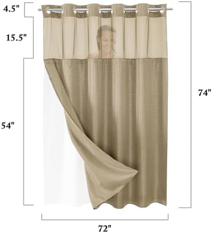 Gibelle No Hook Cloth Beige Shower Curtain with Liner, 72x74