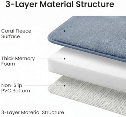 2 Piece Memory Foam Bath Mat Set, Extra Soft Absorbent Bathroom Rugs with U-Shaped Toilet Rug, Non-Slip Backing, Machine Washable, 24x16 + 20x20 U-Shaped, Dusty Blue
