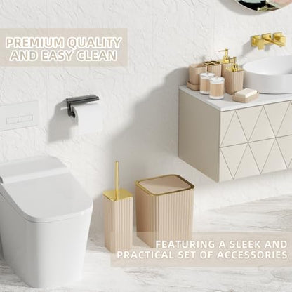 XLHOMO Bathroom Accessory Set - 26PC Bathroom Shower Curtain and Rug Set, Bathroom Accessories Set, Beige Bathroom Set with Trash Can, Toilet Brush, Qtip Holder & Soap Dispenser