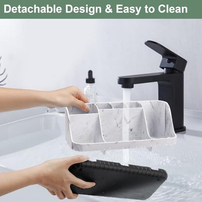 GFWARE Marble Bathroom Countertop Organizer - Detachable 7 Slots Kids Electric Toothbrush and Toothpaste Holde Drainage for Bathroom Accessories Organization Counter Vanity Storage, Black