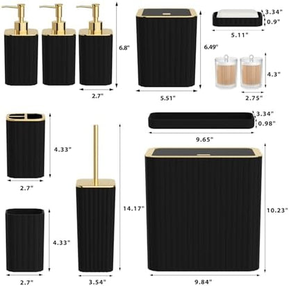 Bathroom Accessory Set - Bathroom Set, 12PC Bathroom Accessories Set, Black Bathroom Accessories Set, Mini Trash Can, Toilet Brush, Trash Can & Soap Dispenser