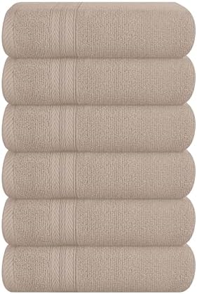 BOUTIQUO Ultra Soft 6-Piece Hand Towel Set 16x28-100% Ringspun Cotton - Durable & Highly Absorbent Hand Towels - Ideal for use in Bathroom, Kitchen, Gym, Spa & General Cleaning - Tan