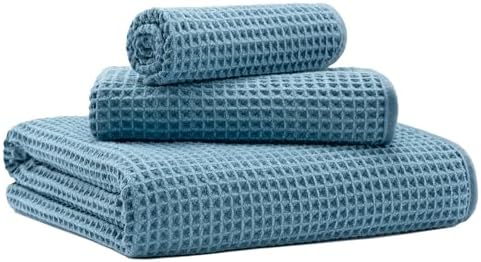 MICROFI Microfiber Waffle Bath Towels, 3 Pieces, Oversized, Soft, Absorbent, Fast Drying, Lint Free, Includes Bath, Face and Hand Towels 430 GSM