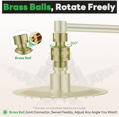 Shower Head Swivel Ball Adapter Brass Adjustable Shower Arm Connector Universal Showering Component Shower Arm Extension- Brushed Gold