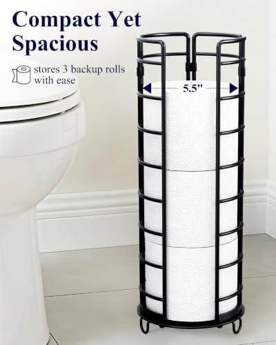 Kitsure Toilet Paper Holder Stand, Space-Saving Organizers, Black, 16.0" H