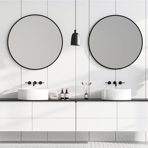 Black Circle Mirror 26 inch, Round Mirror, Matte Black Metal Frame