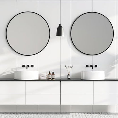 Black Circle Mirror 26 inch, Round Mirror, Matte Black Metal Frame