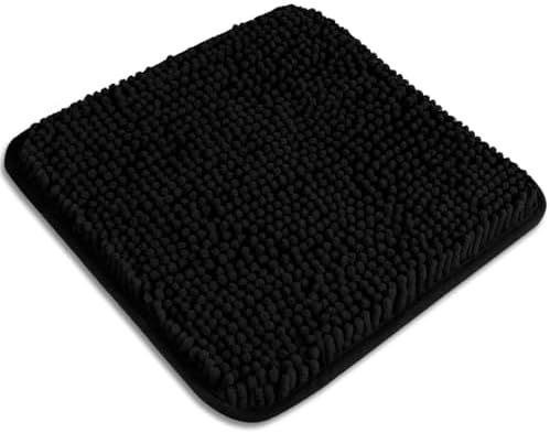Small Bathroom Rug 12"x12" – Washable and Absorbent Mini Bath Mat, Non Slip, Thick Soft Chenille Bath Rugs for Bathroom, Shower, Locker Rug(Black)