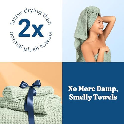 ONSEN Supima® Waffle Face Towels, Quick Dry Lint Free 100% USA Cotton, Lightweight Absorbent Face Towel Set, 12x12 in (Sage Green, Face Towel 2-Pack)