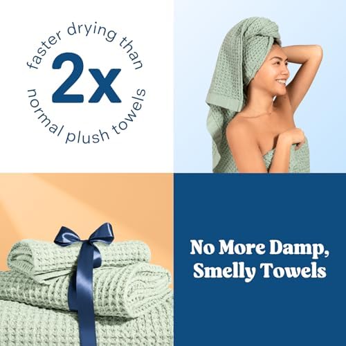 ONSEN Supima® Waffle Hand Towels, Quick Dry Lint Free 100% USA Cotton, Lightweight Absorbent Hand Towel Set, 16x30 in (Sage Green, Hand Towel 2-Pack)