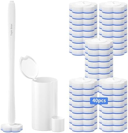 Topo Bear Disposable Toilet Bowl Brush with 40 Toilet Wand Refills, Toilet Bowl Cleaner Wands, Toilet Cleaning System Starter Kit