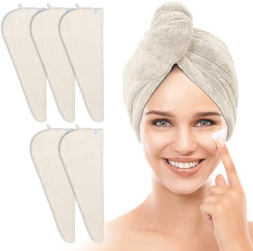 TENSTARS Hair Towel Wrap for All Hair Types, 5 Pack Microfiber Turban