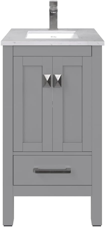 Eviva London 20 Inch Bathroom Vanity with Sink - Grey Vanity Bathroom, Porcelain Sink and Quartz Countertop, Freestanding 20 Vanity with Sink Combo, Ideal Bathroom Vanities for Home Decor