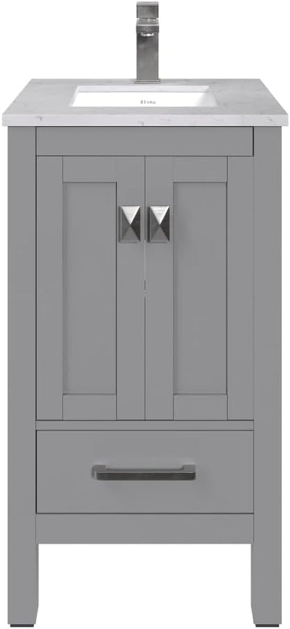 Eviva London 20 Inch Bathroom Vanity with Sink - Grey Vanity Bathroom, Porcelain Sink and Quartz Countertop, Freestanding 20 Vanity with Sink Combo, Ideal Bathroom Vanities for Home Decor