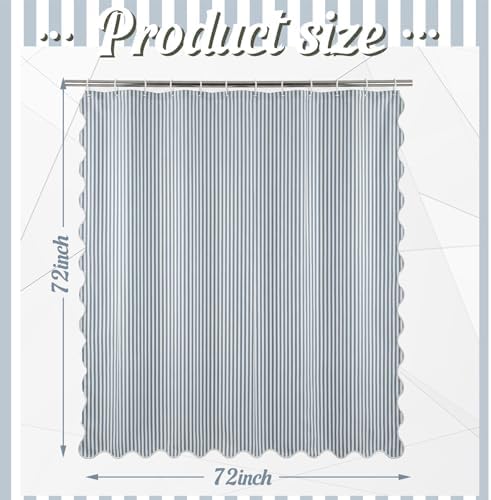 HunnmingRe Dust Blue Farmhouse Striped Shower Curtain Scalloped 72x72''
