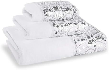 Zahari Home Sinatra Modern Bathroom Towel Set - 3 Piece Luxury Contemporary Decor Bling White Bath Towel Sets Soft, Plush and Highly Absorbent