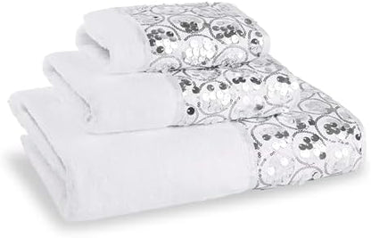 Zahari Home Sinatra Modern Bathroom Towel Set - 3 Piece Luxury Contemporary Decor Bling White Bath Towel Sets Soft, Plush and Highly Absorbent