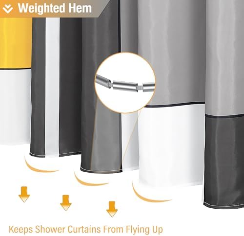 BTTN Yellow Modern Geometric Waterproof Fabric Shower Curtain Set, 72 x 72