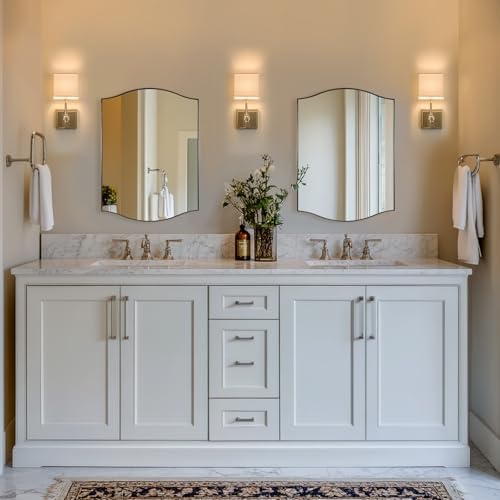 ANDY STAR Brushed Nickel Bathroom Mirror, 20"x30" Scalloped Wall Mirror in Stainless Steel Metal Frame, Unique Vanity Mirror with Modern Curved Edge Design, Ideal for Bathroom, Bedroom, Entryway