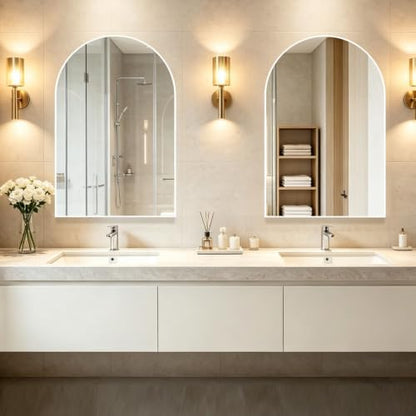 Wall Mounted Mirror, Arched Wall Mirror for Bathroom, 2 Pieces 24"x36" Arch Bathroom Mirror with Metal Frame, White Vanity Mirror Decor for Mantle, Bedroom, Entryway, Living Room