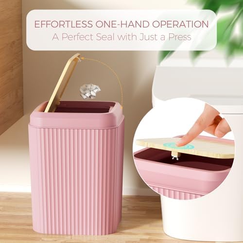 Pink Bathroom Accessories Set - Bathroom Set with Shower Curtain and Rugs, Trash Can, Toilet Brush with Holder, Soap Dispenser, Toothbrush and Toothpaste Holder, Cup, Soap Dish, Qtip Holders