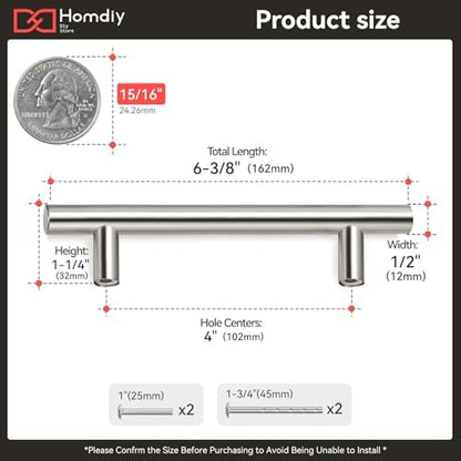homdiy Brushed Nickel Cabinet Door Handles Drawer Pulls - HD201SN Cabinet Hardware 30Pack 4in Hole Centers Cabinet Pulls