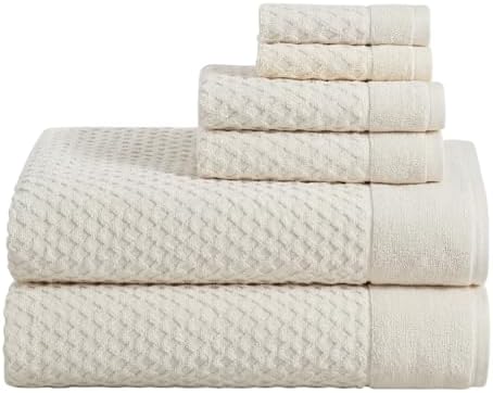 Great Bay Home Bath Towels - 100% Cotton 6 Piece Bath Sheet Set - Diamond Waffle Weave - Absorbent, Durable, Quick-Dry Towels for Bathroom (Ivory)