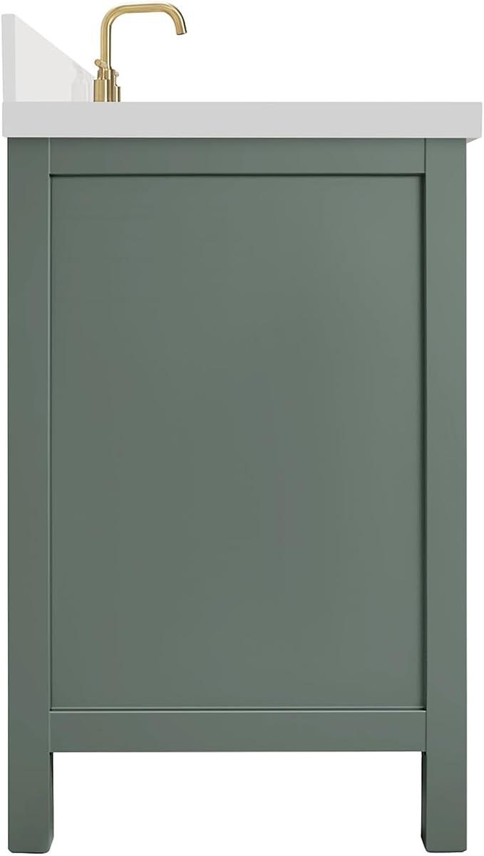 ARIEL Cambridge 60-inch Bathroom Vanity with Sink,Solid Wood, 1.5-inch Pure White Quartz Countertop, Single Rectangular Porcelain Sink, 2 Soft Closing Doors, 9 Dovetail Drawers, Vintage Green